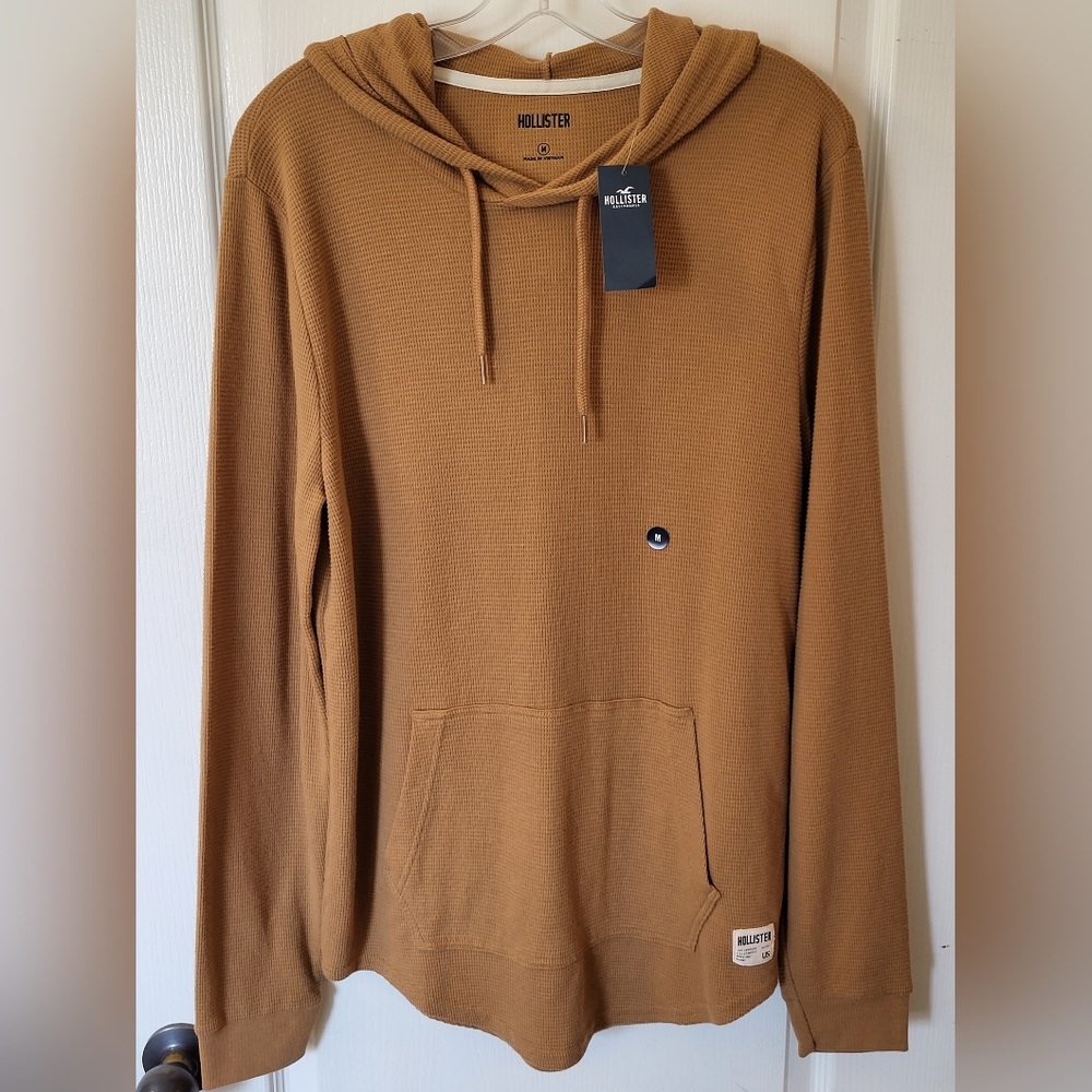 Hollister Hoodie NWT Men’s Medium Lt Brown Waffle Raglan Sleeve Drawstring